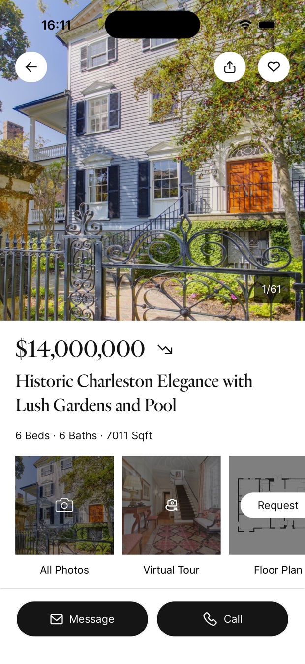 JamesEdition listing detail: Historic Charleston Elegance with Lush Gardens and Pool, $14,000,000, 6 beds, 6 baths, 7011 sqft